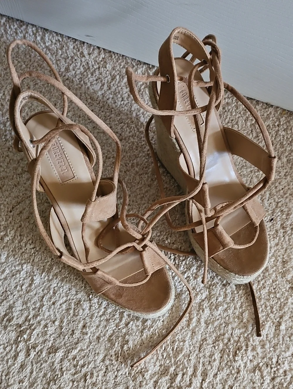 Light Brown Taupe Strappy Wedge Heels